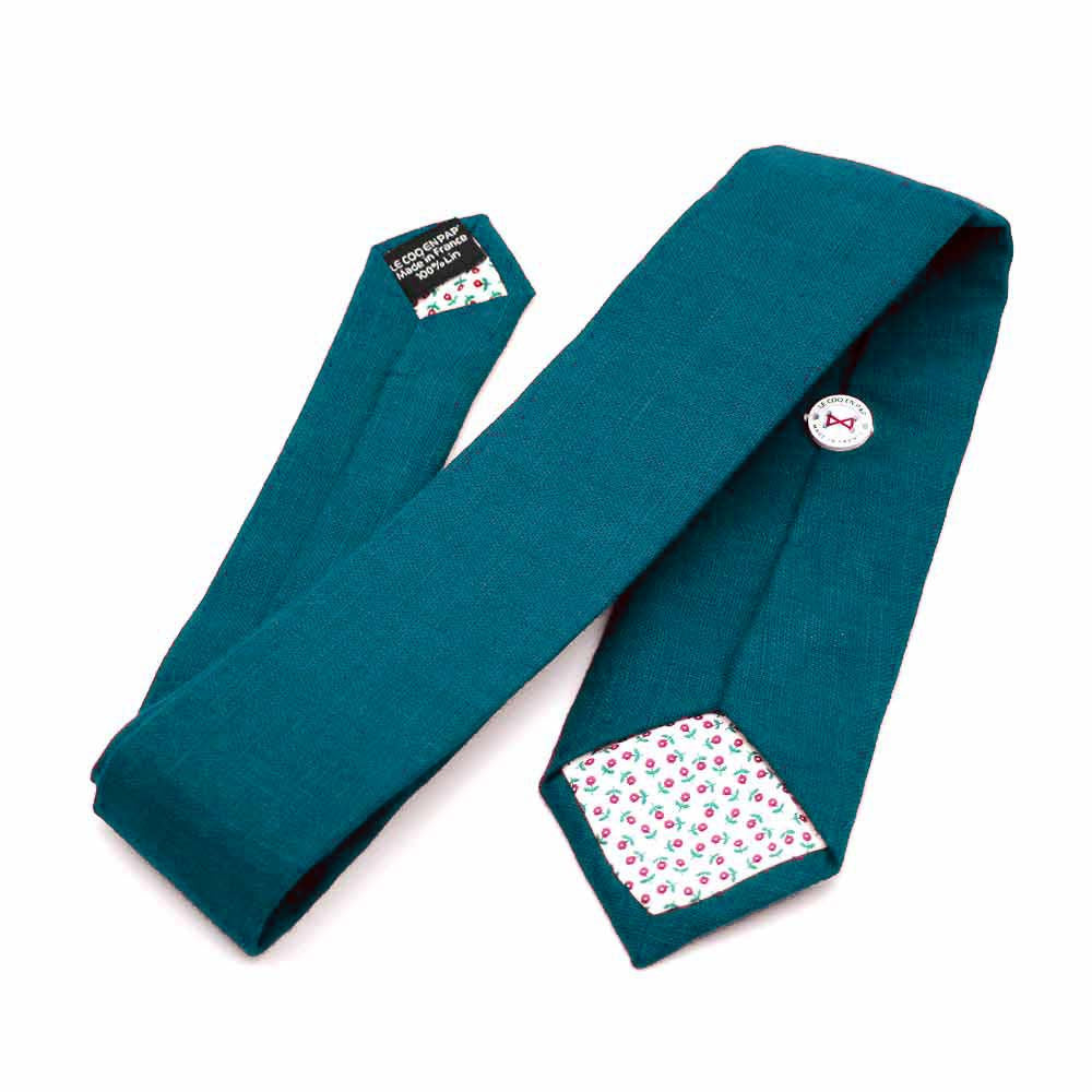 Cravate bleu canard pour homme en lin