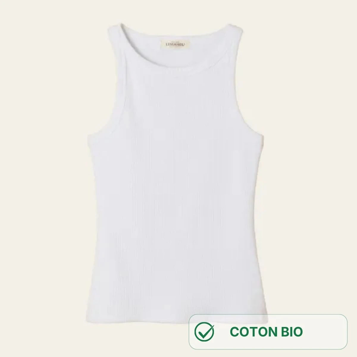 débardeur pour femme blanc en coton bio et élasthanne fabrication tissé et fabriqué en France