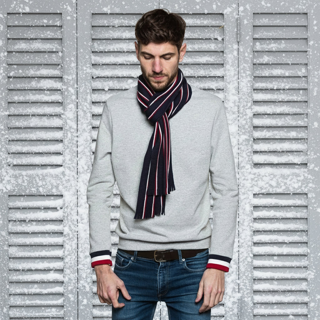 Echarpe homme bleu marine en laine