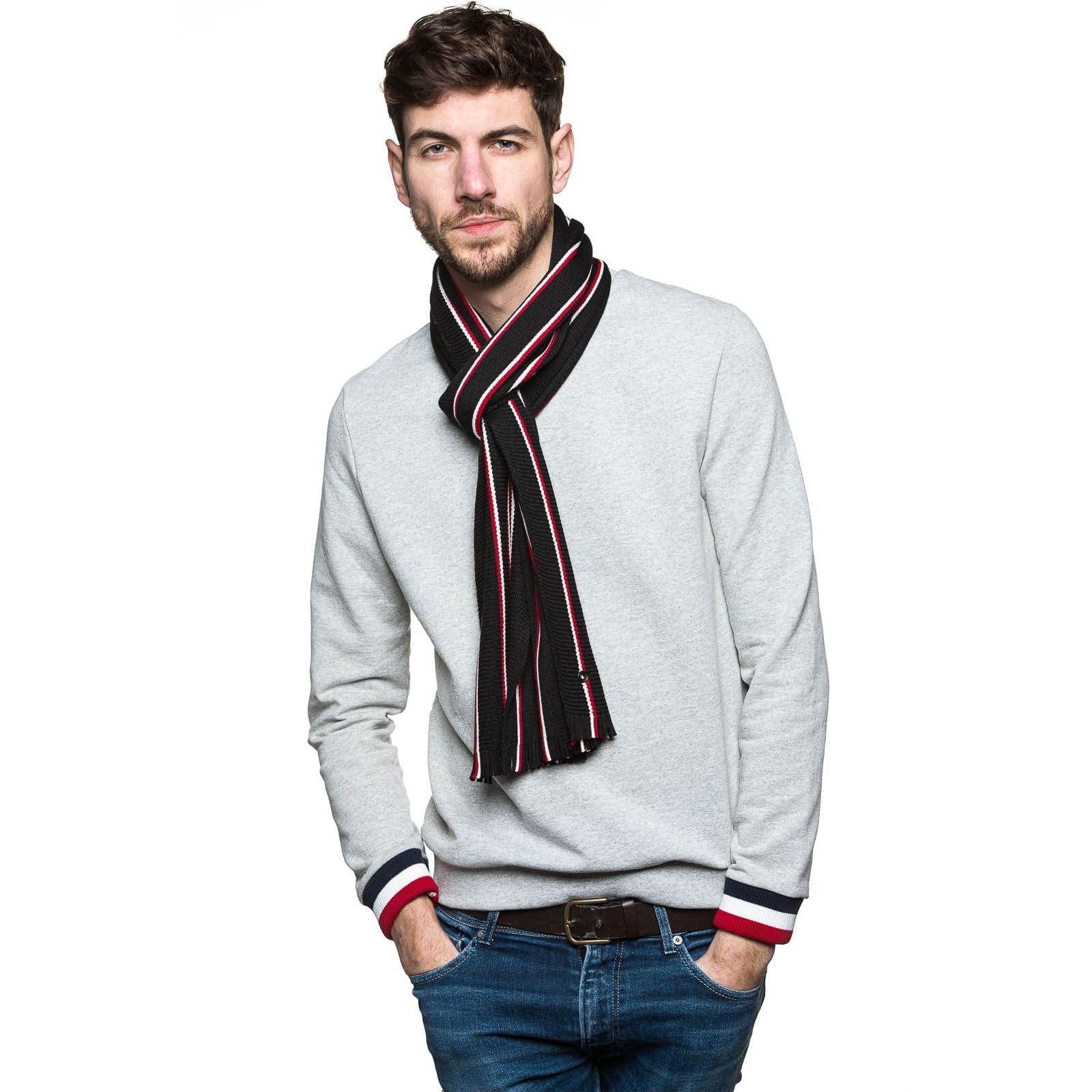 Echarpe homme bleu marine en laine