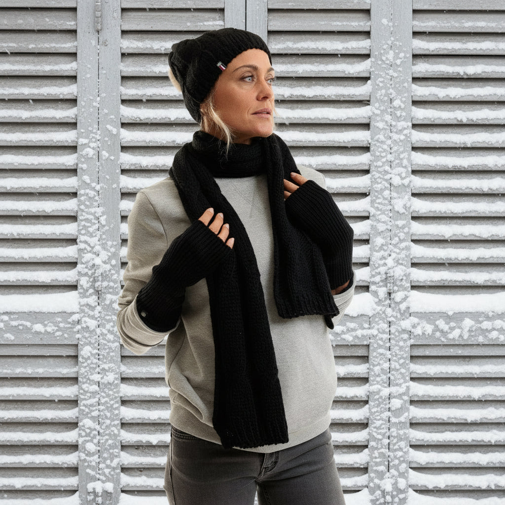 Echarpe noire femme en laine