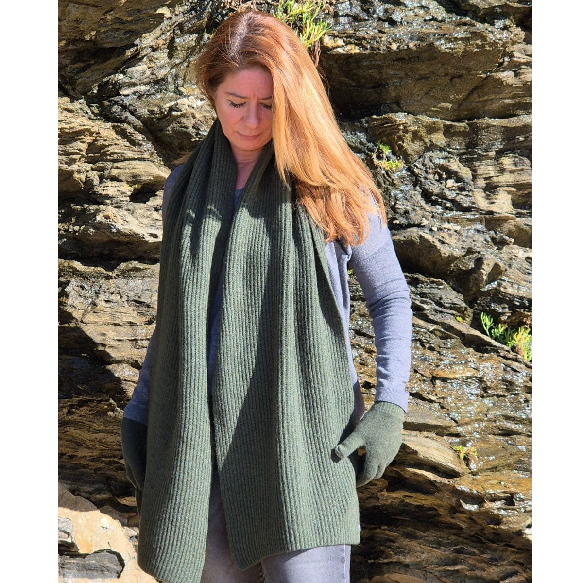 Echarpe en laine femme kaki