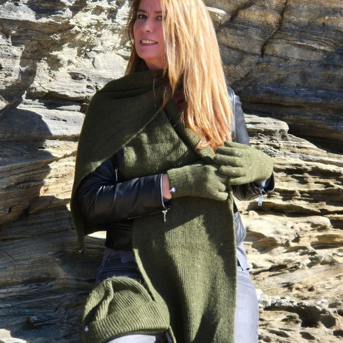 Echarpe Kaki pour femme en laine