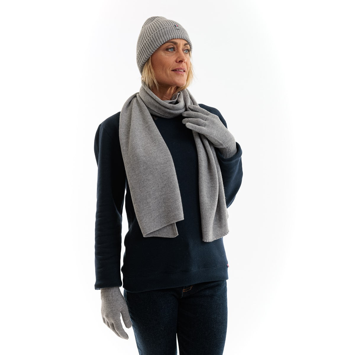 echarpe en laine mérinos pour femme grise