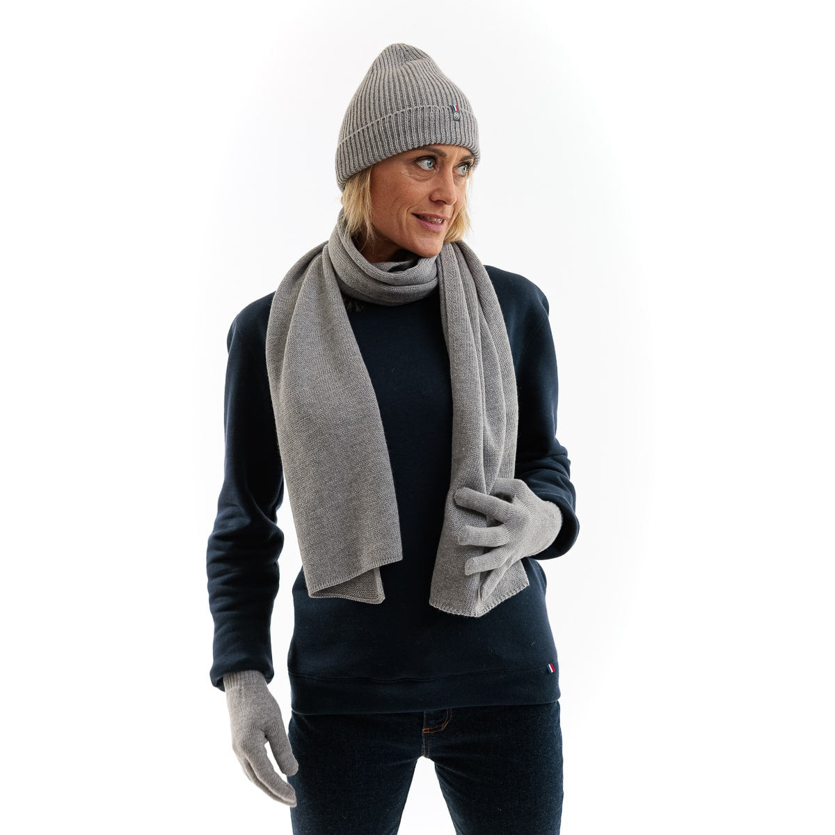 echarpe en laine mérinos pour femme grise