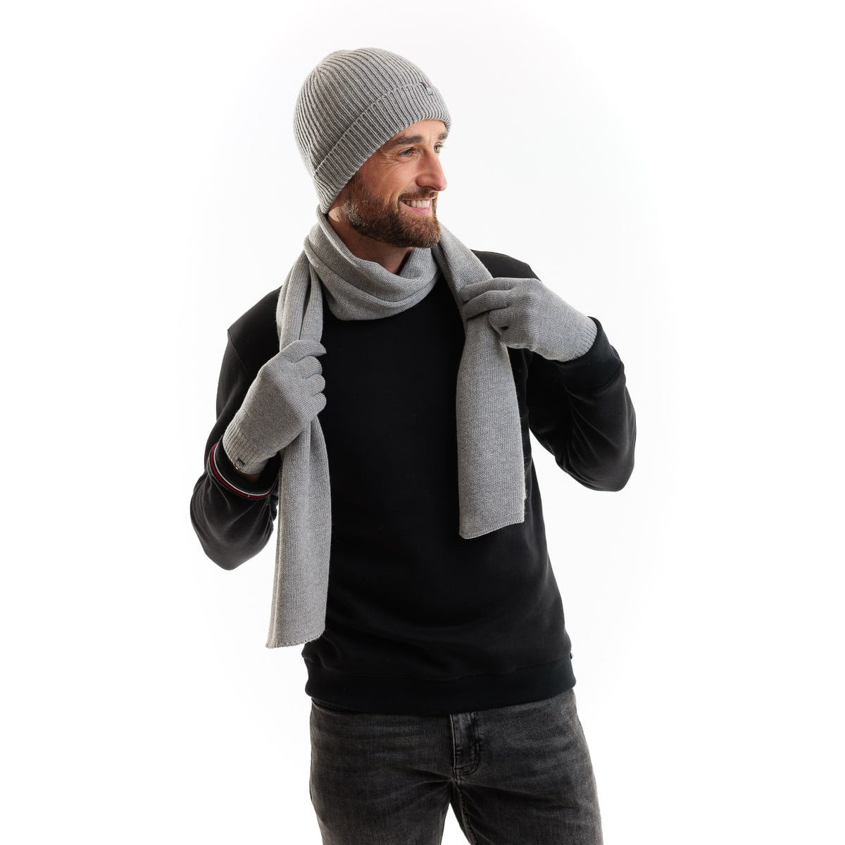 Echarpe homme en laine mérinos grise