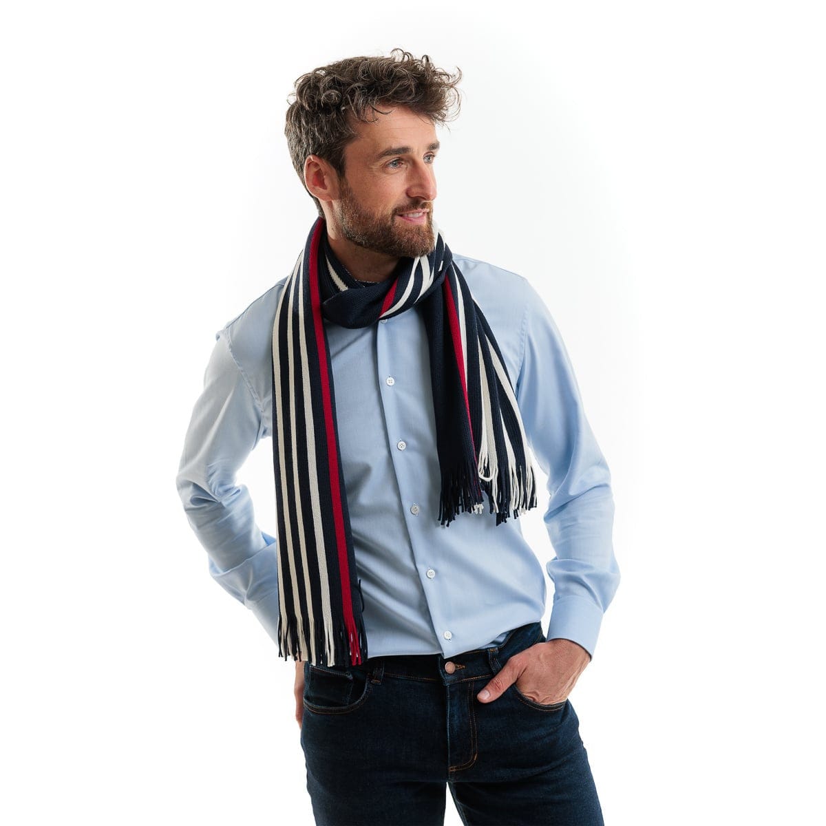 Echarpe laine homme bleu marine