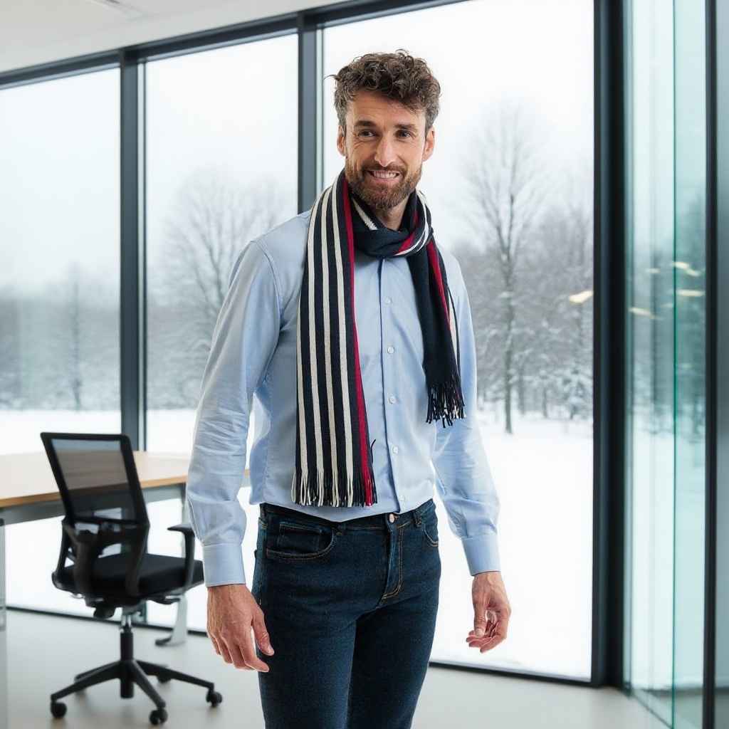 écharpe homme en laine bleu marine