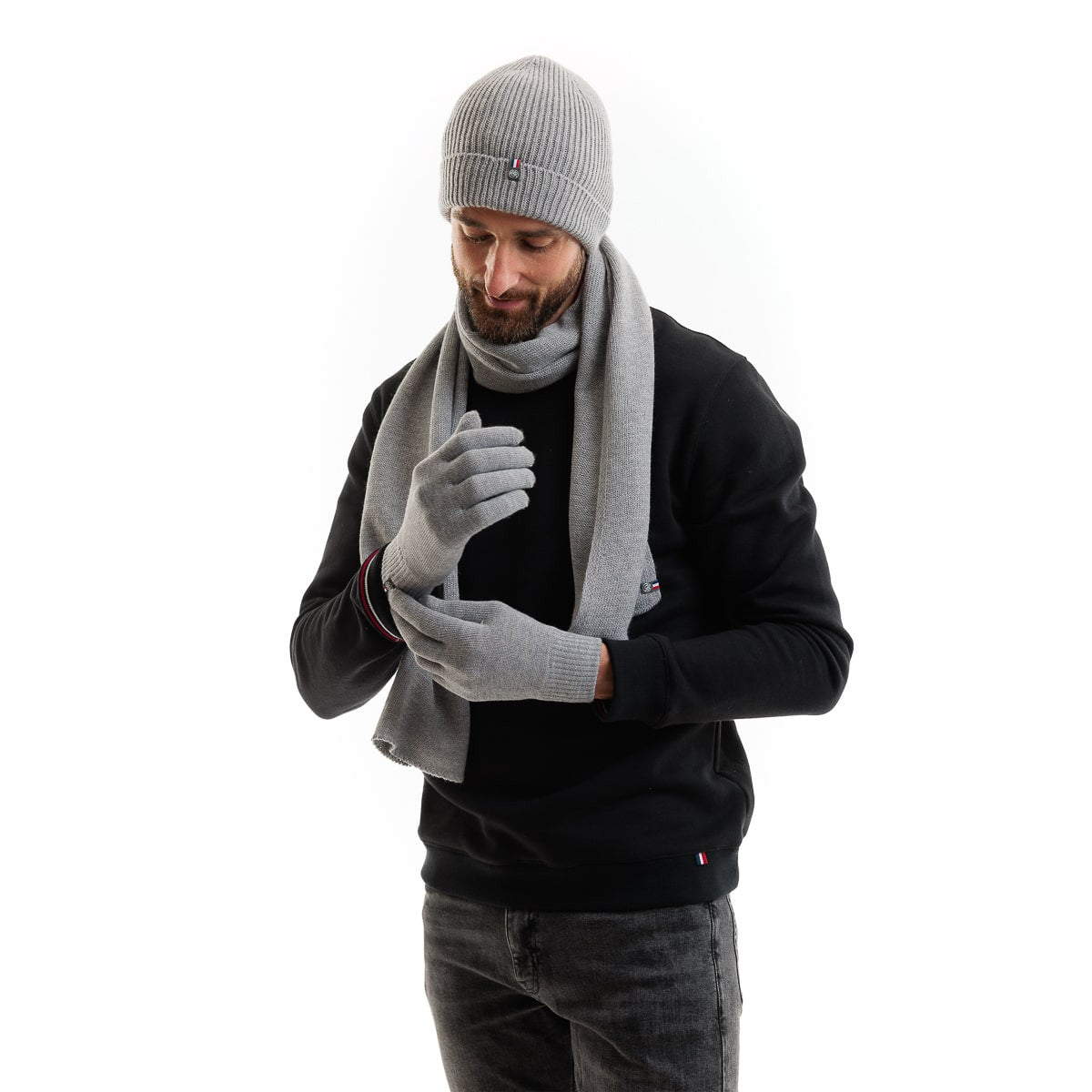 Gant tactile homme en laine gris