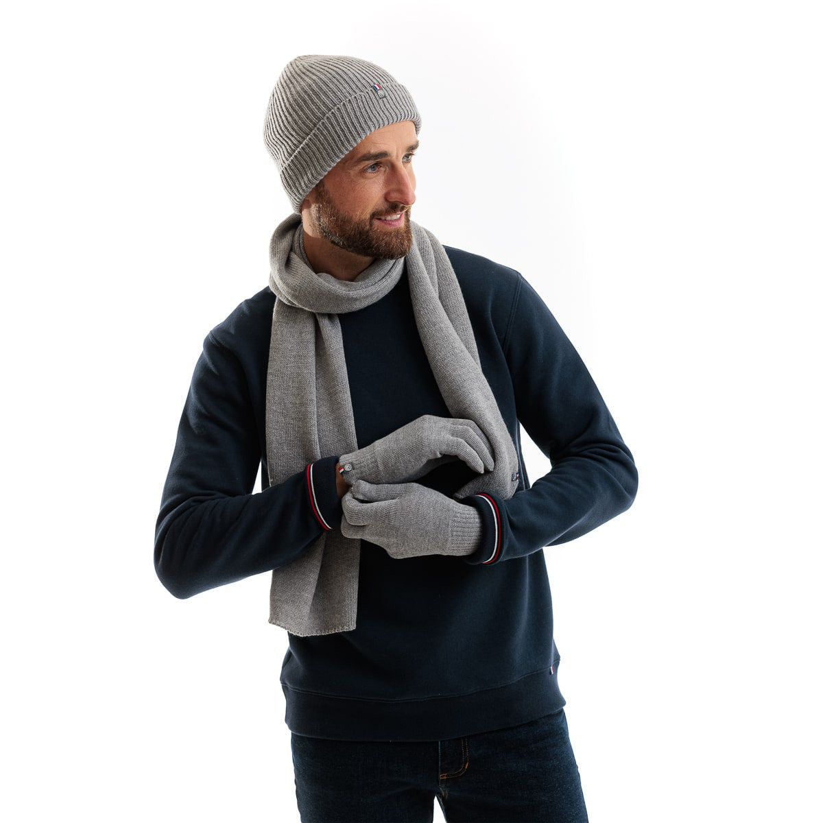 Gant tactile homme en laine gris