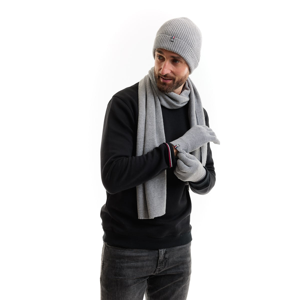 Gant tactile homme en laine gris