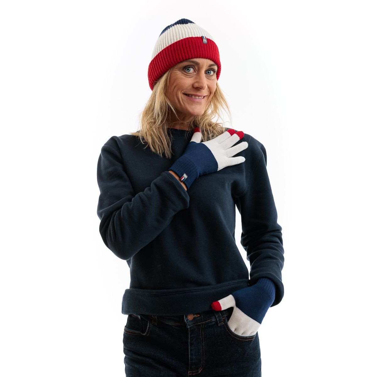 Gants femme laine bleu blanc rouge
