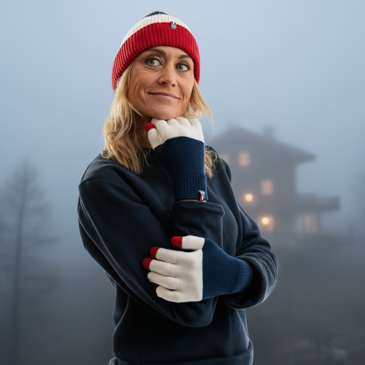 Gants femme laine bleu blanc rouge