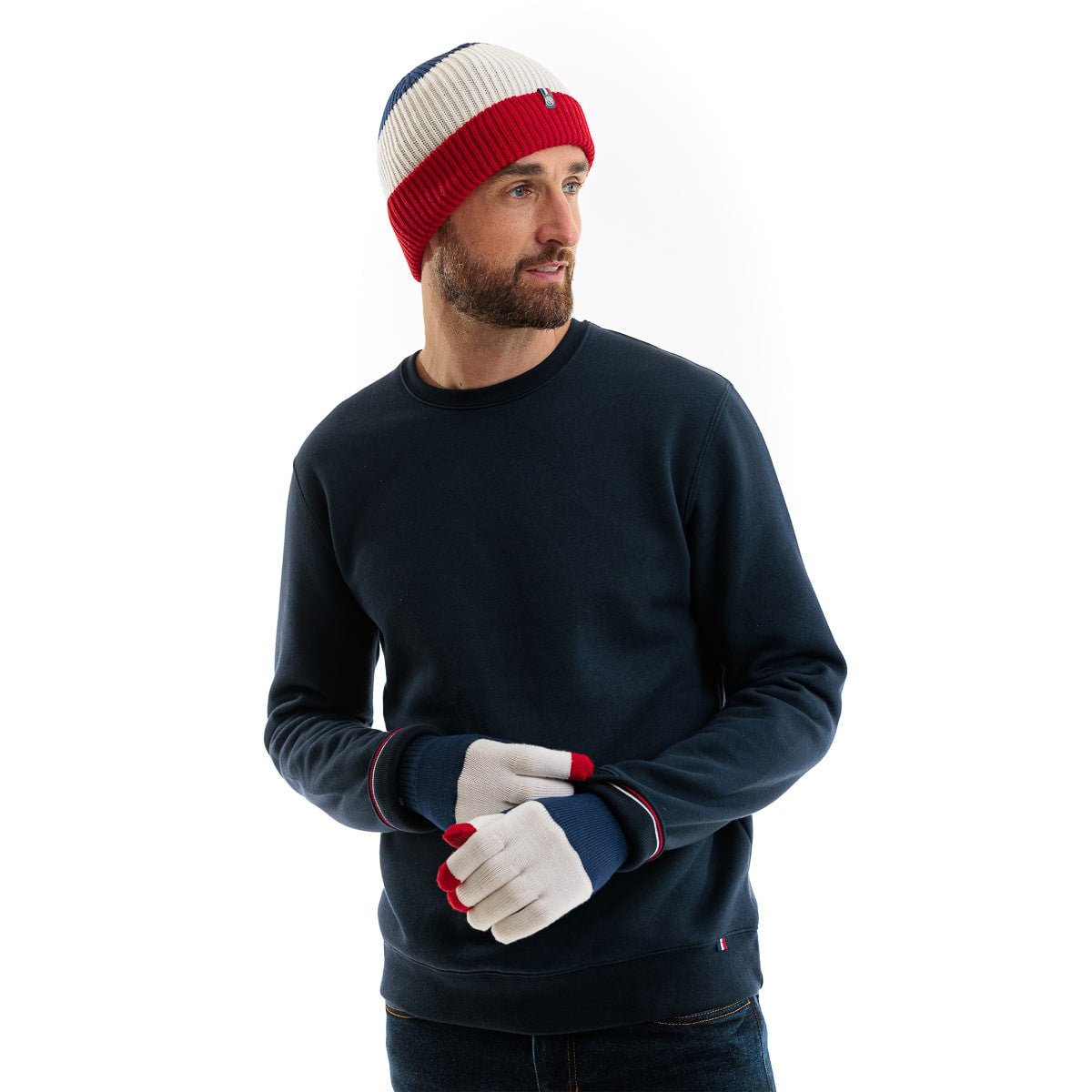 Gants en laine homme bleu blanc rouge