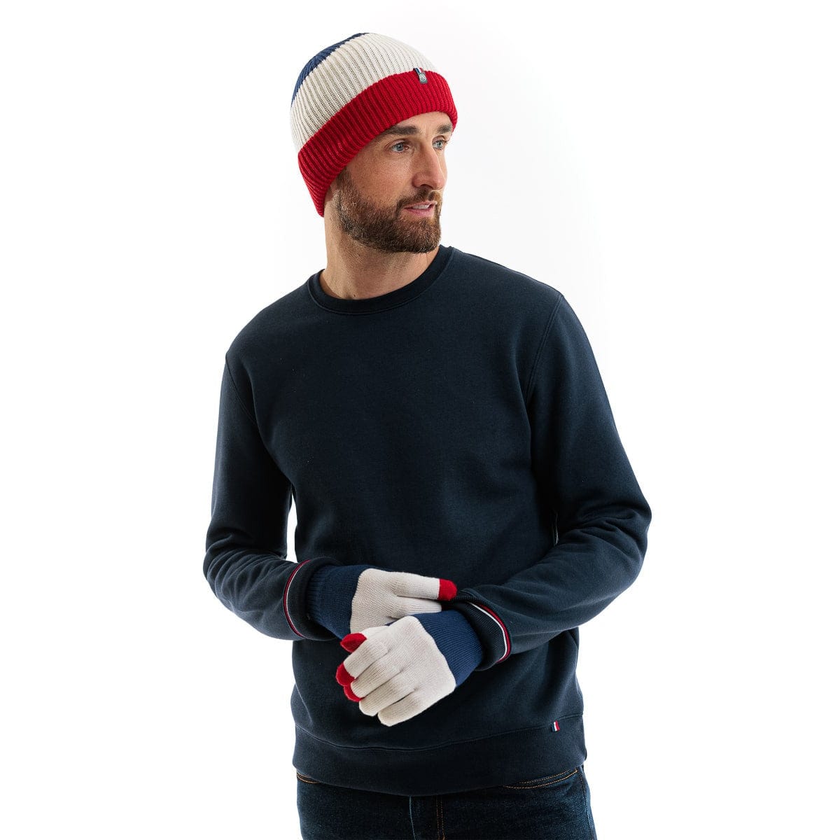 Gants en laine homme bleu blanc rouge