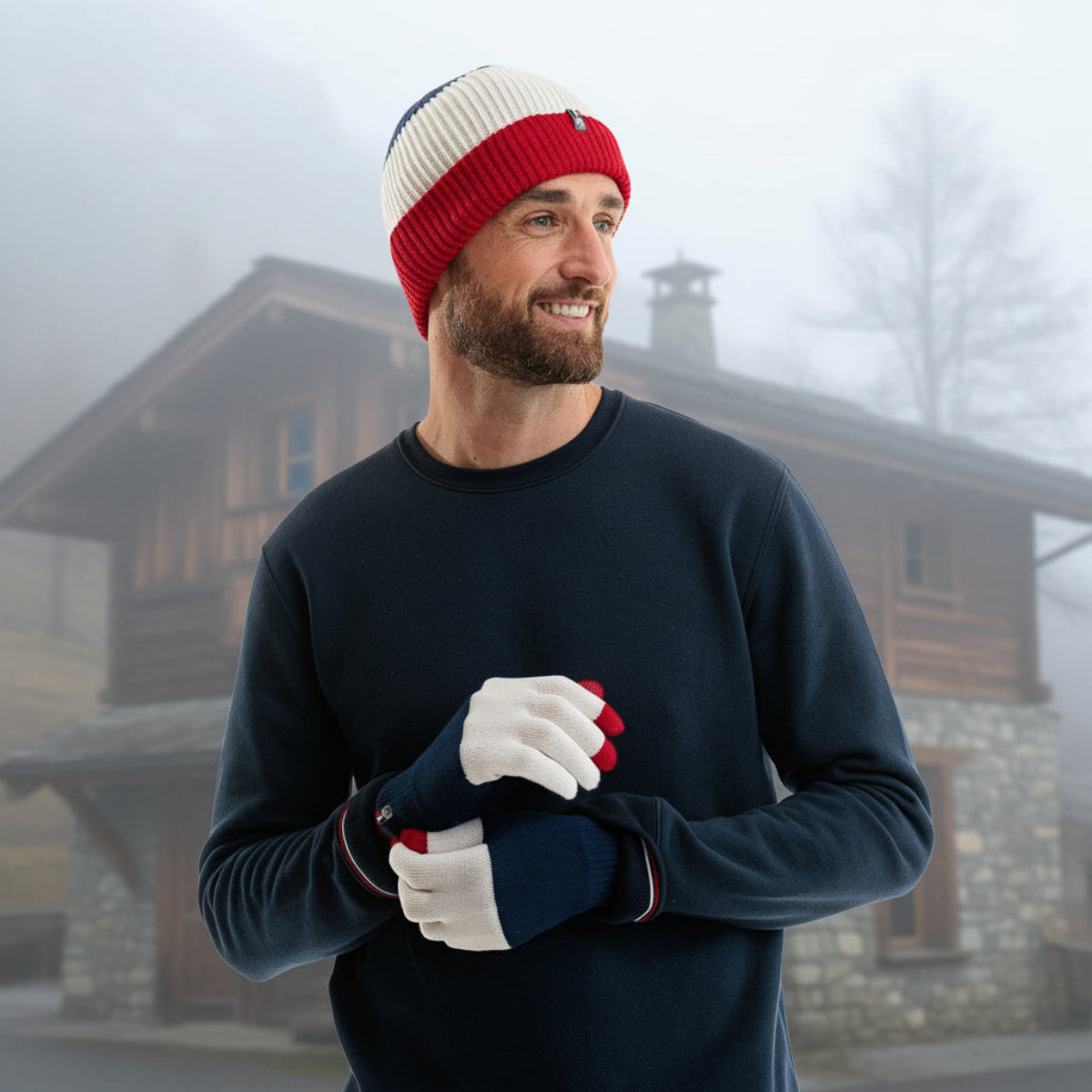 Gants en laine homme bleu blanc rouge