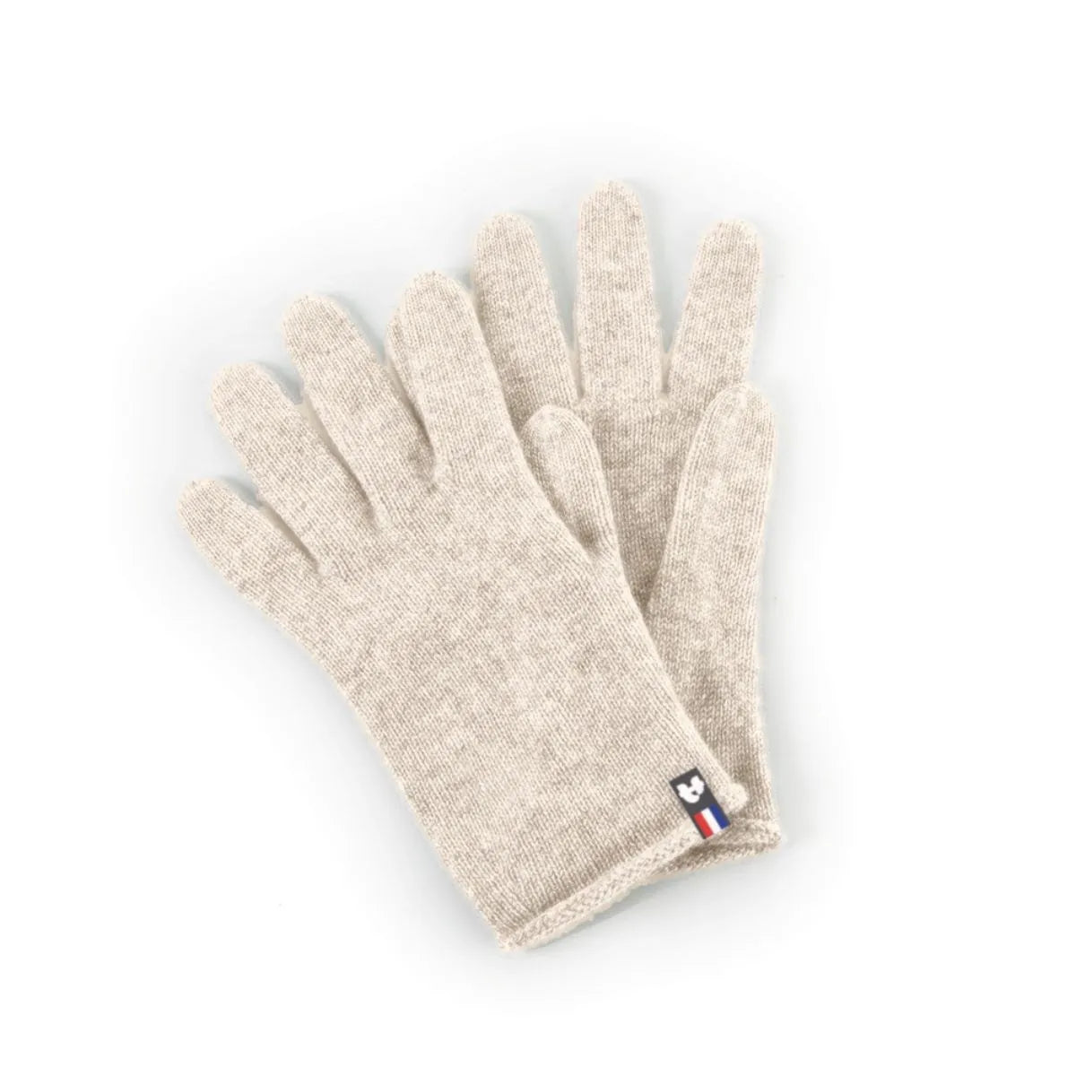 Paire de gants tactiles en cachemire blanc cassé pour femme, posée à plat