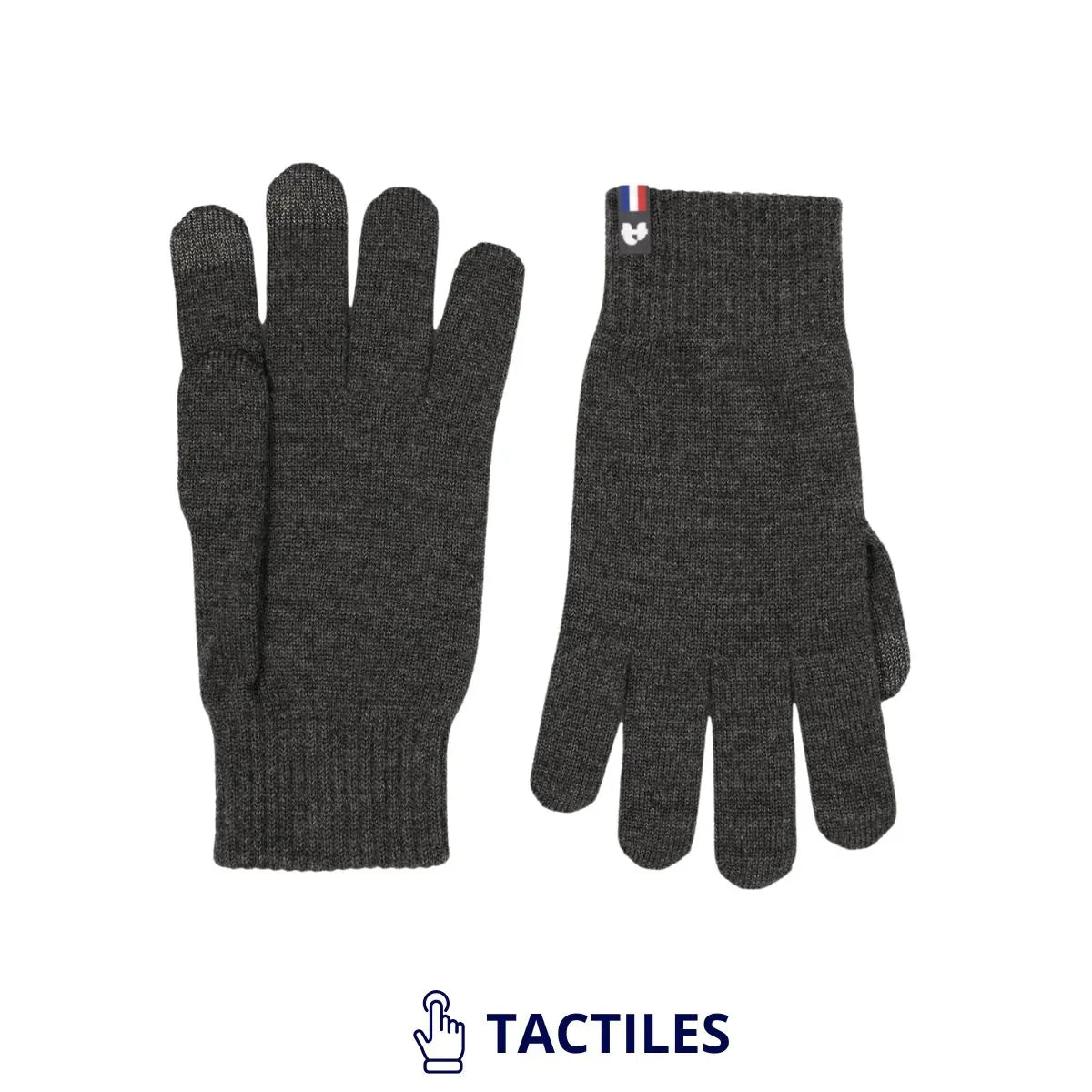 Paire de gants tactiles homme en laine mérinos anthracite posée à plat
