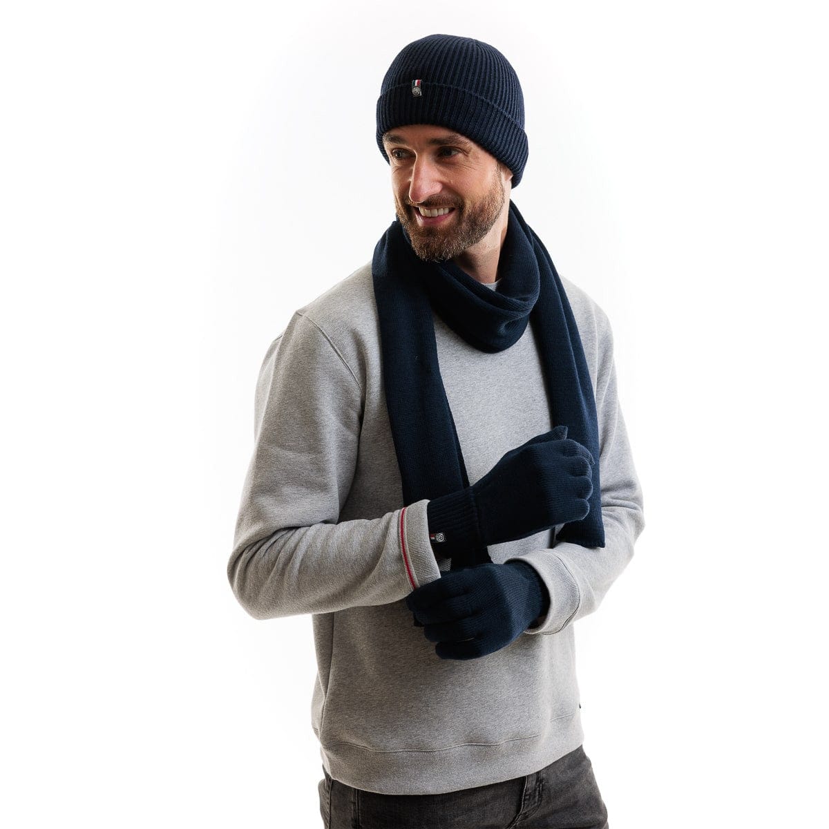 Gants tactiles homme en laine mérinos bleu marine