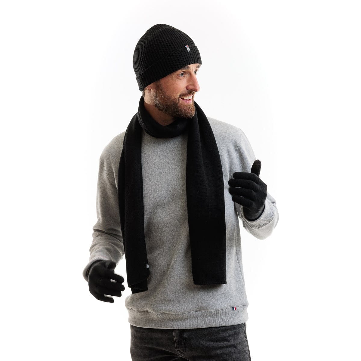 Gants tactiles en laine mérinos pour homme, coloris noir