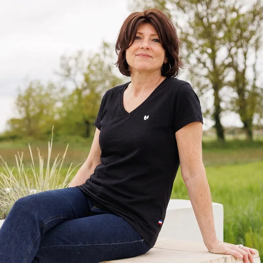 T shirt col V noir femme | Coeur TEMP