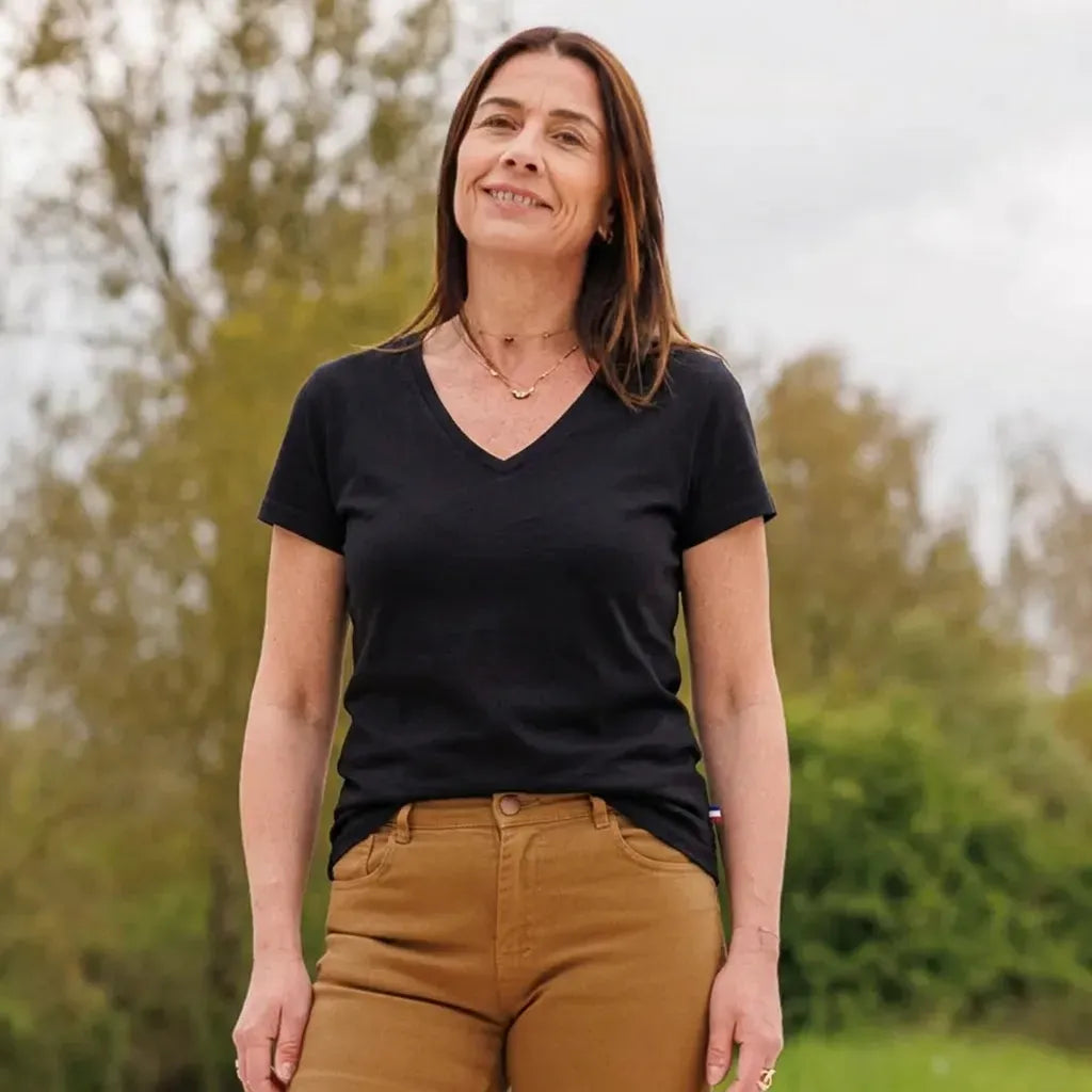 T shirt col V noir femme | PALABA TEMP