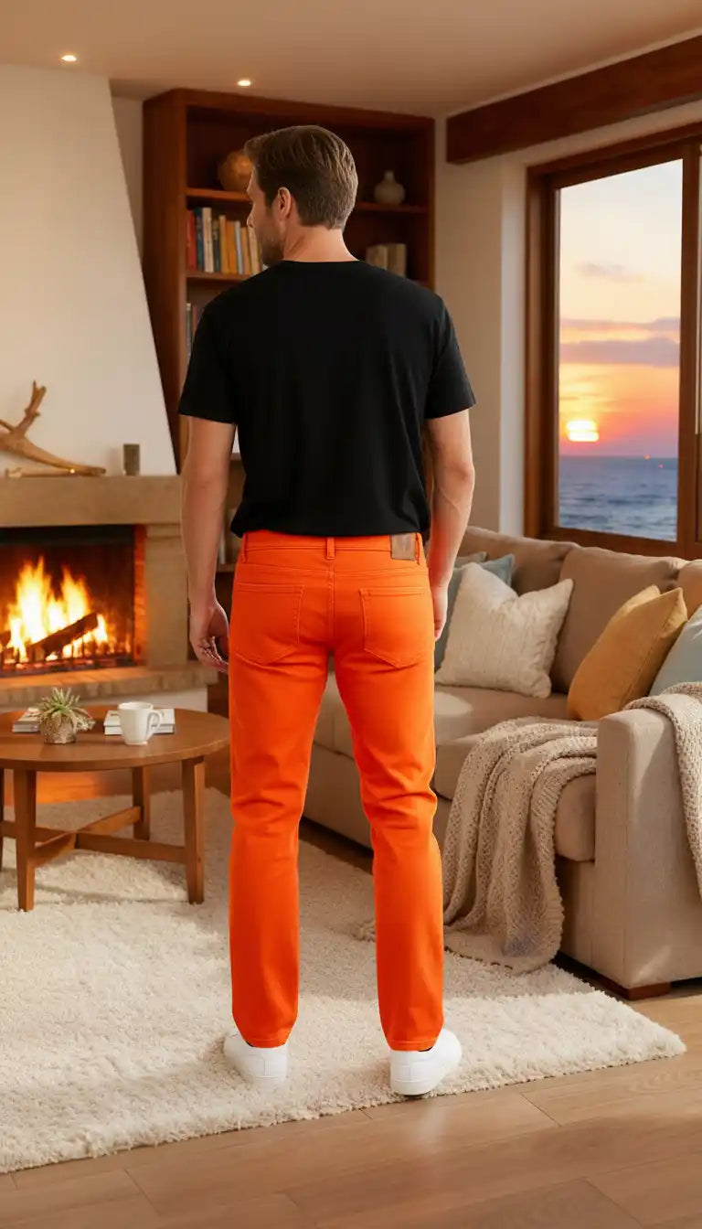 jean homme couleur orange coupe droite