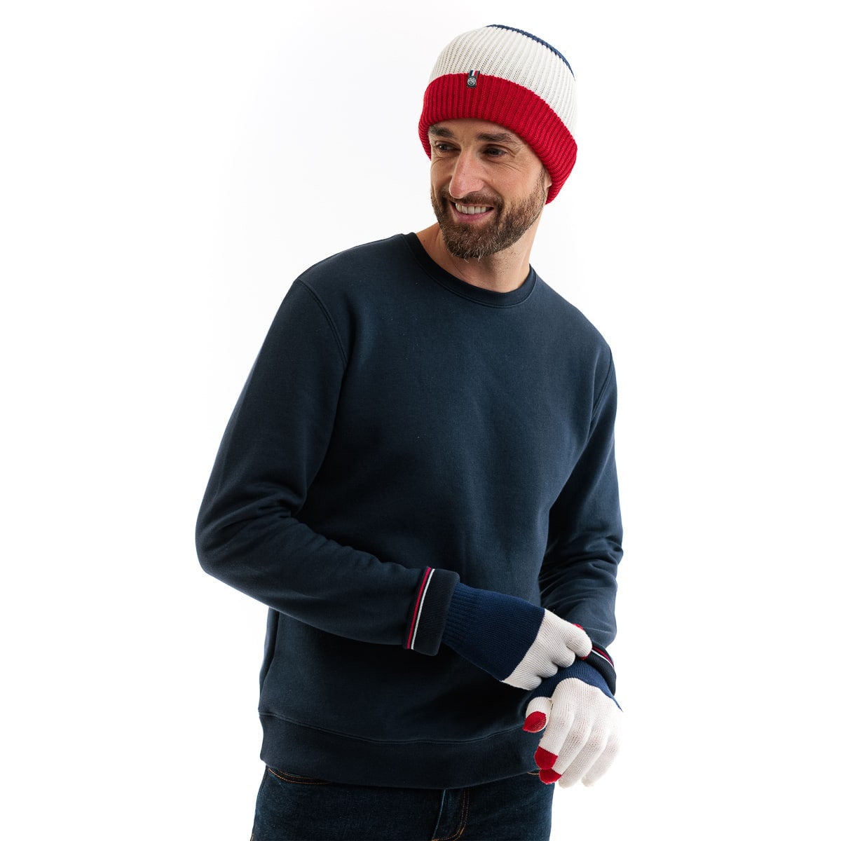 bonnet laine homme bleu blanc rouge