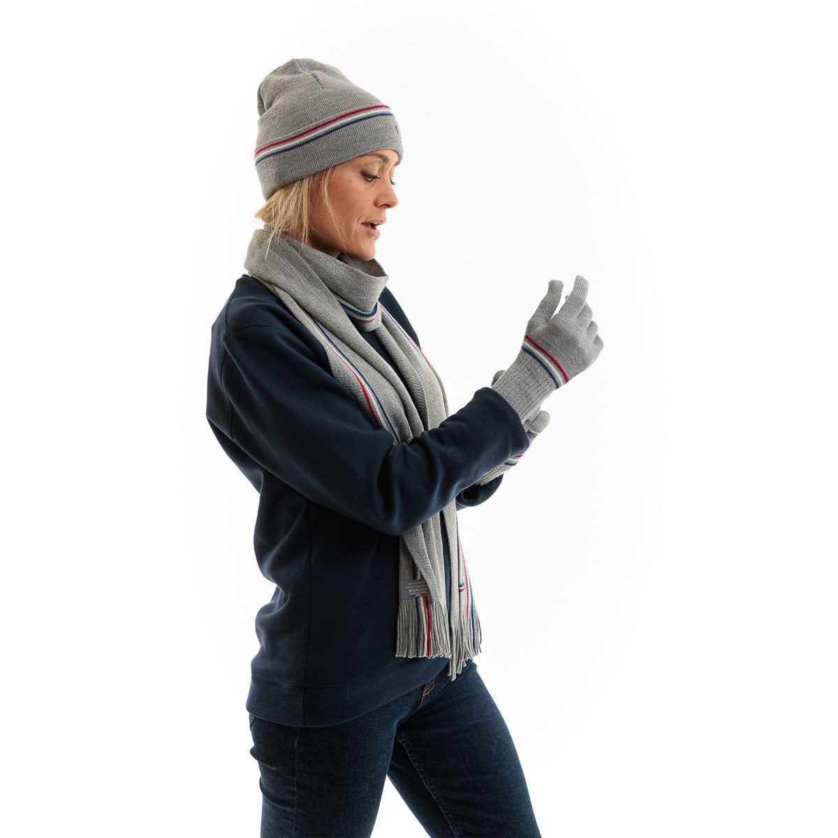 bonnet femme en laine bleu marine et gris