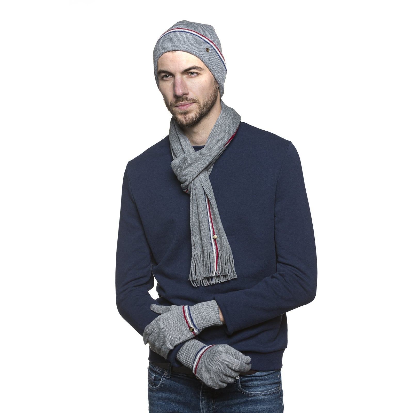 bonnet pour homme en laine bleu et gris