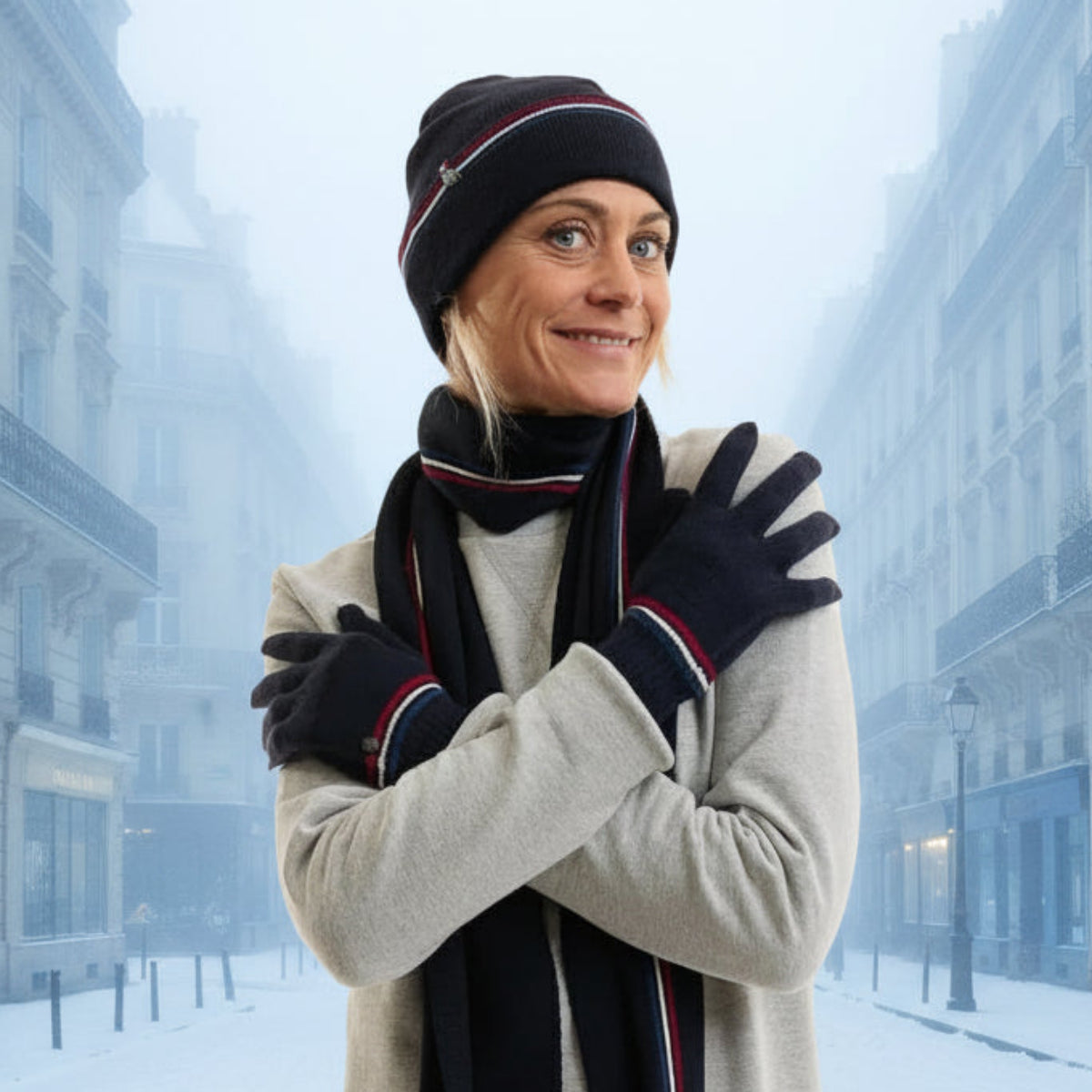 gants hiver femme en laine bleu marine