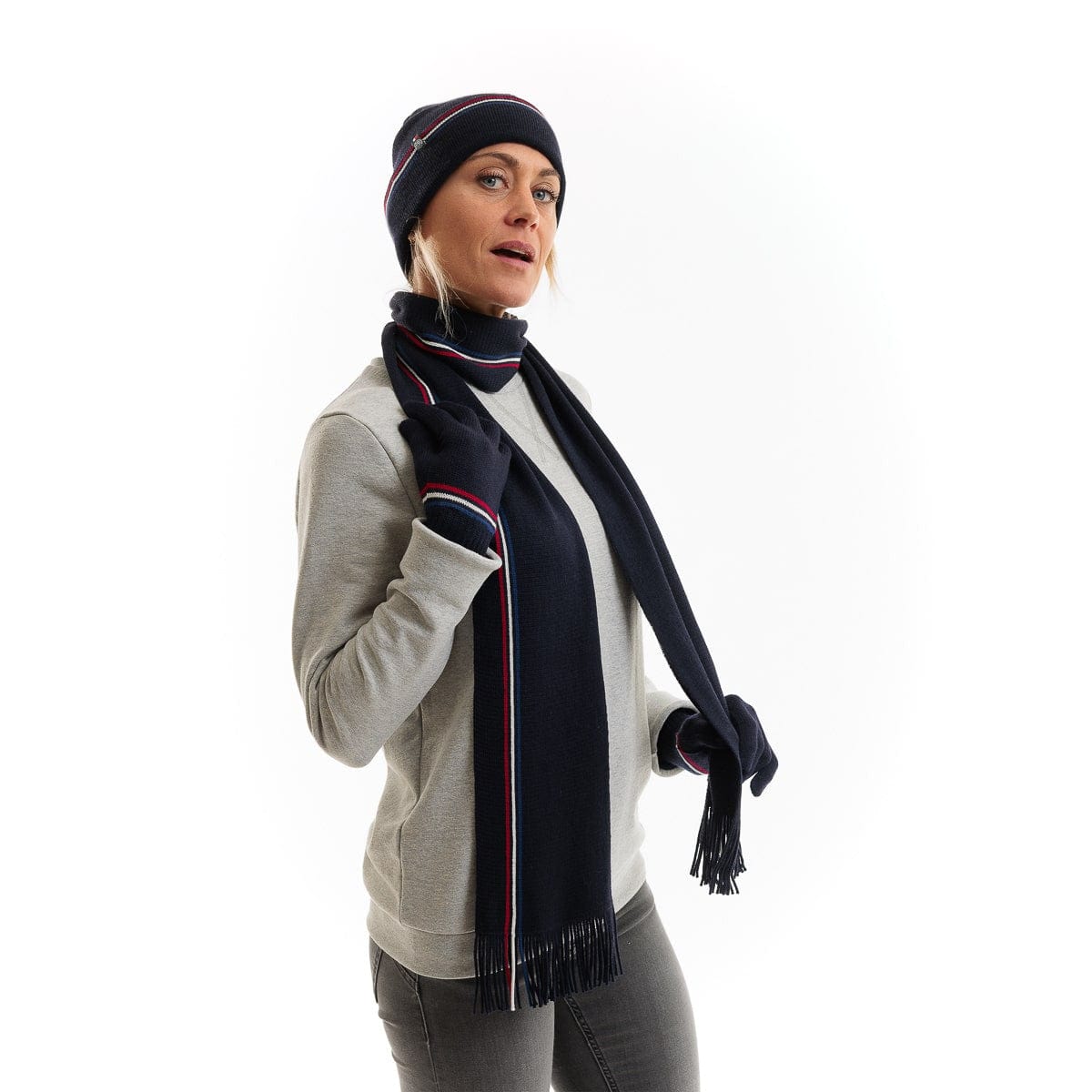 gants hiver femme en laine bleu marine