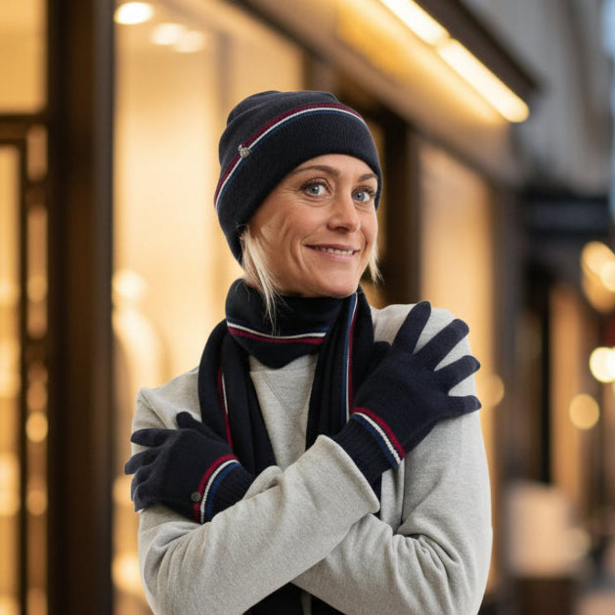 gants hiver femme en laine bleu marine