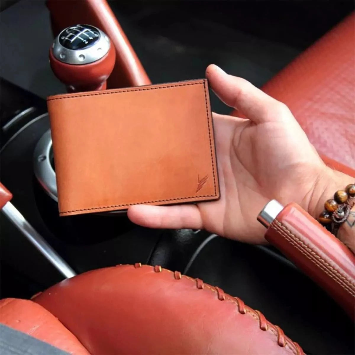 Porte-monnaie en cuir marron