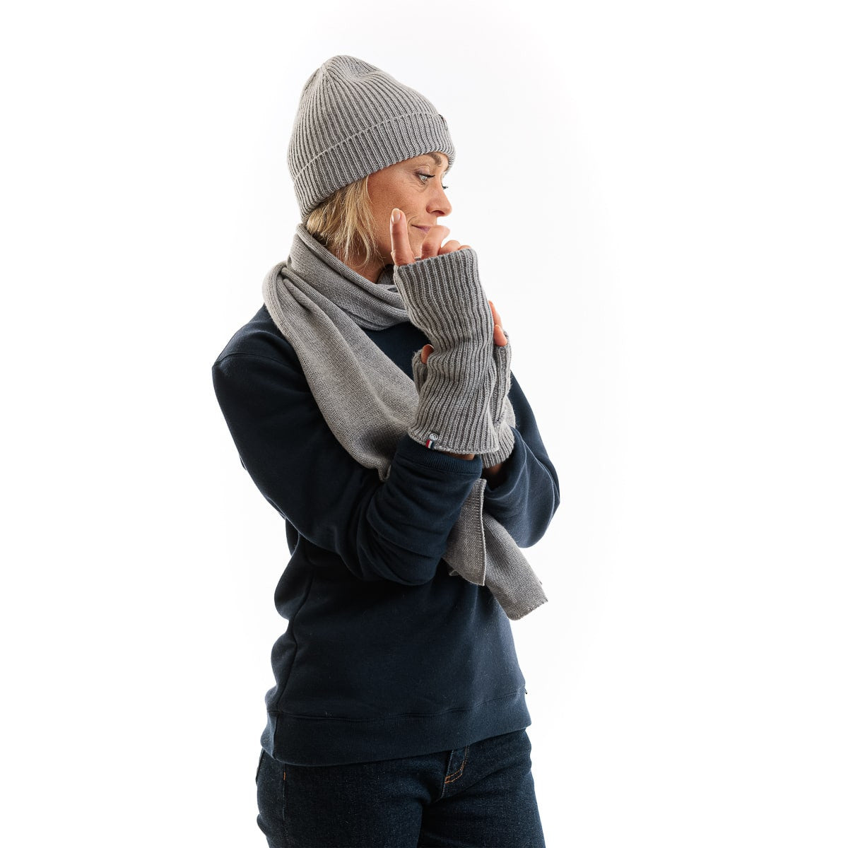 Mitaines femme en laine mérinos gris et noires