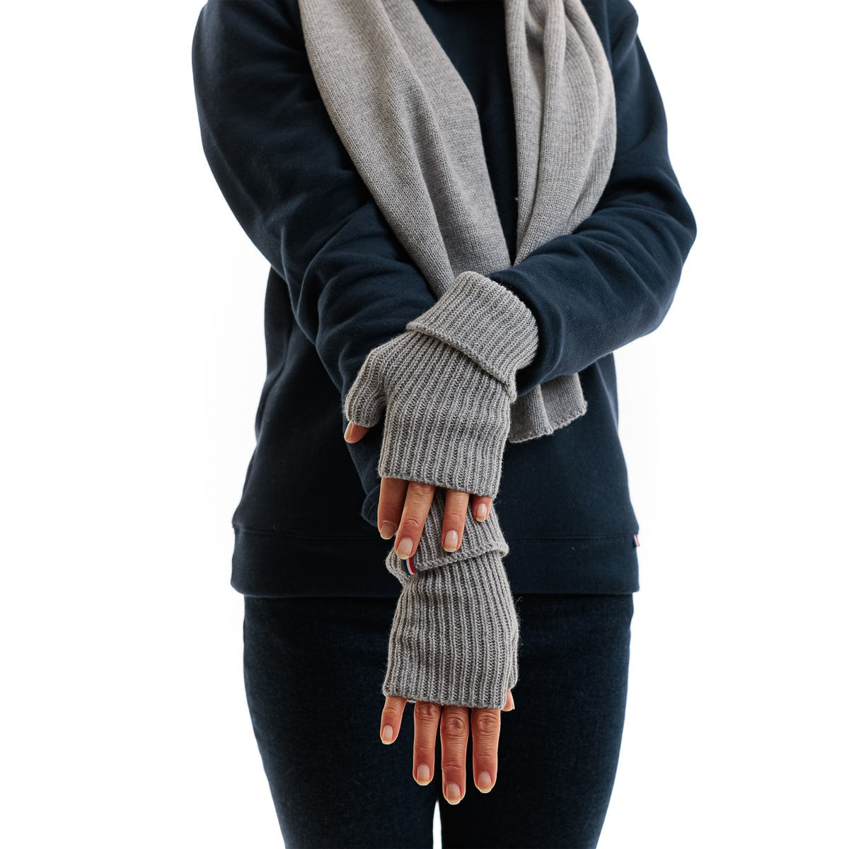 Mitaines femme en laine mérinos gris et noires