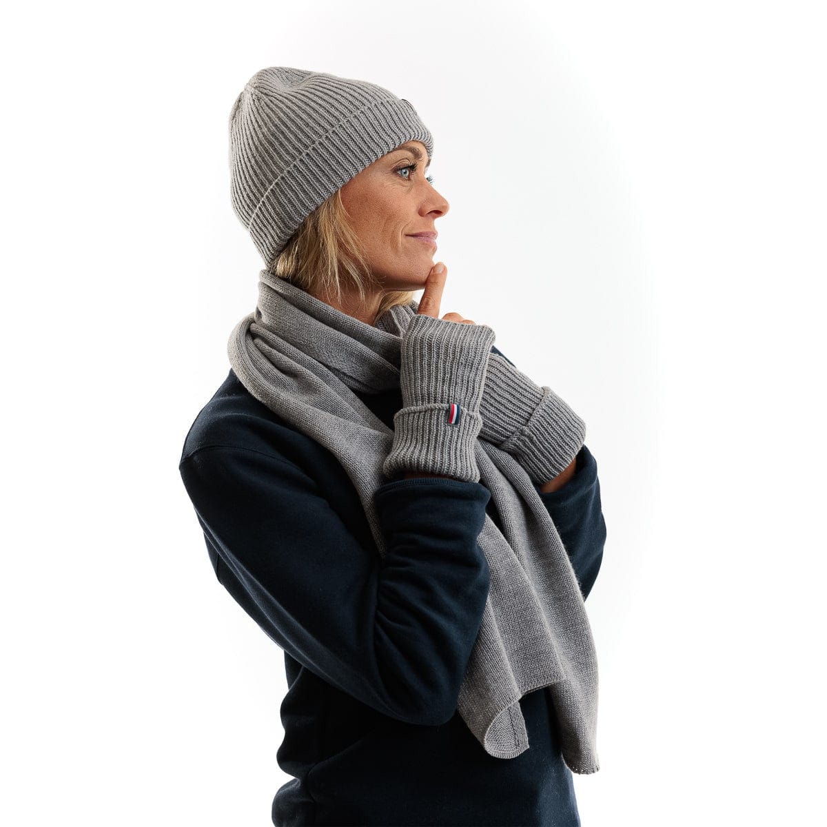 Mitaines femme en laine mérinos gris et noires