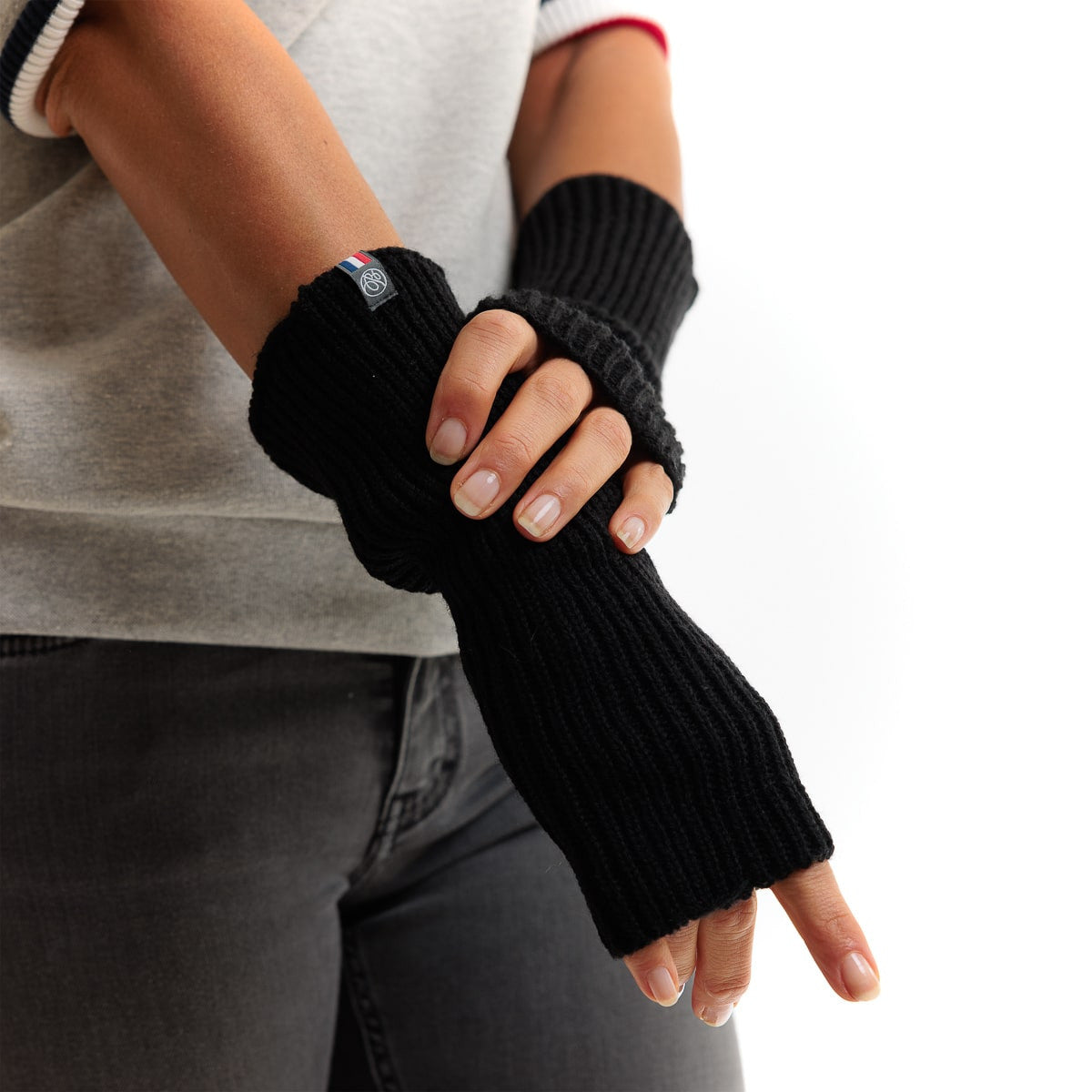 Mitaines femme en laine mérinos gris et noires