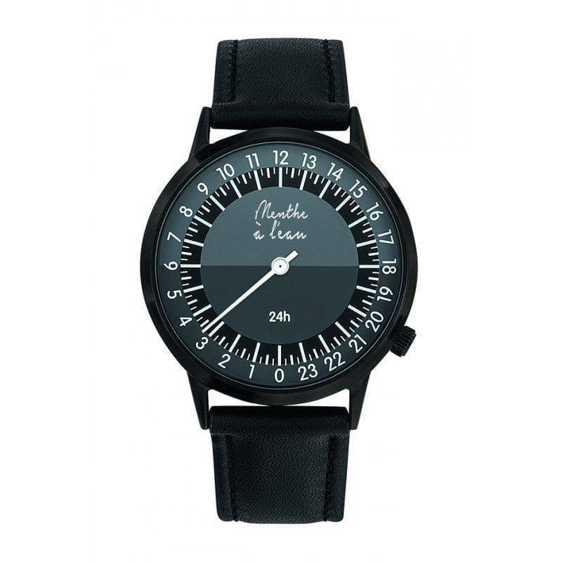 Montre 24h homme en cuir noir
