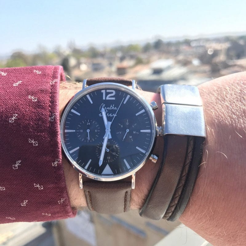 Montre homme en cuir marron