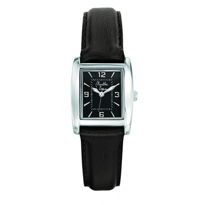 Montre La Rectangle cuir noir
