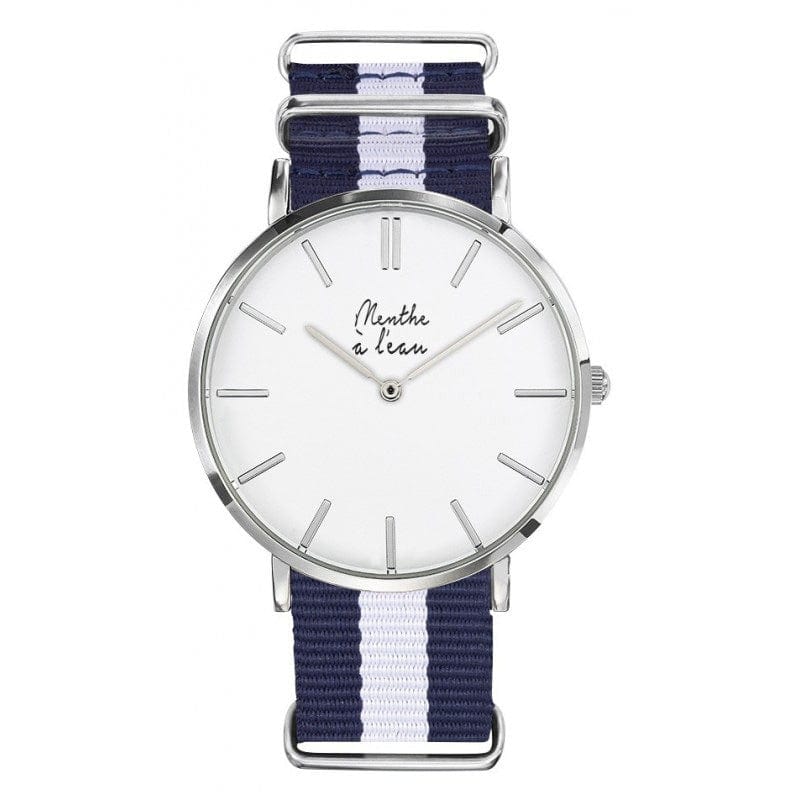 Montre homme chromée bleu et blanc