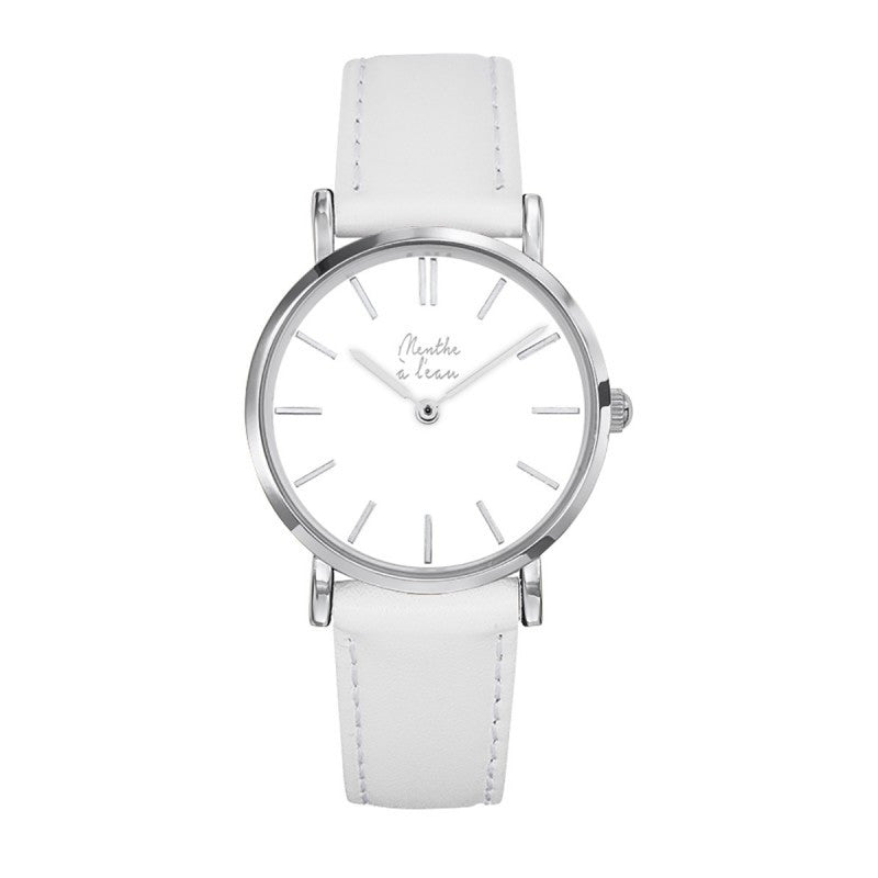 Montre La Véritable cuir blanc fond blanc chromé