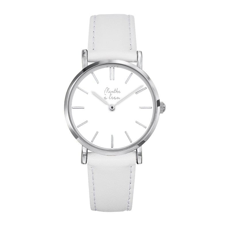 Montre La Véritable cuir blanc fond blanc chromé