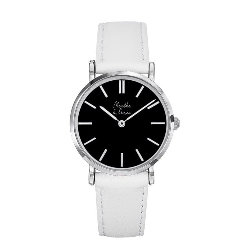 Montre La Véritable cuir blanc fond noir chromé
