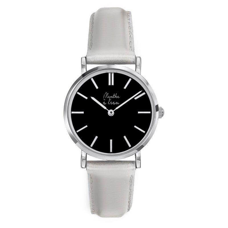 Montre La Véritable cuir argenté fond noir chromé