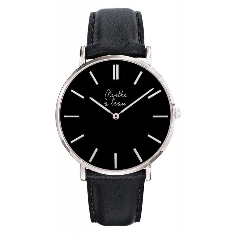 Montre noir homme brcelet en cuir