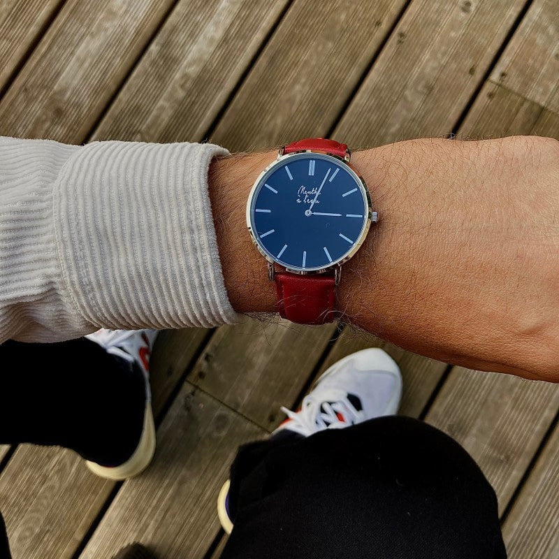 Montre homme bracelet en cuir Rouge