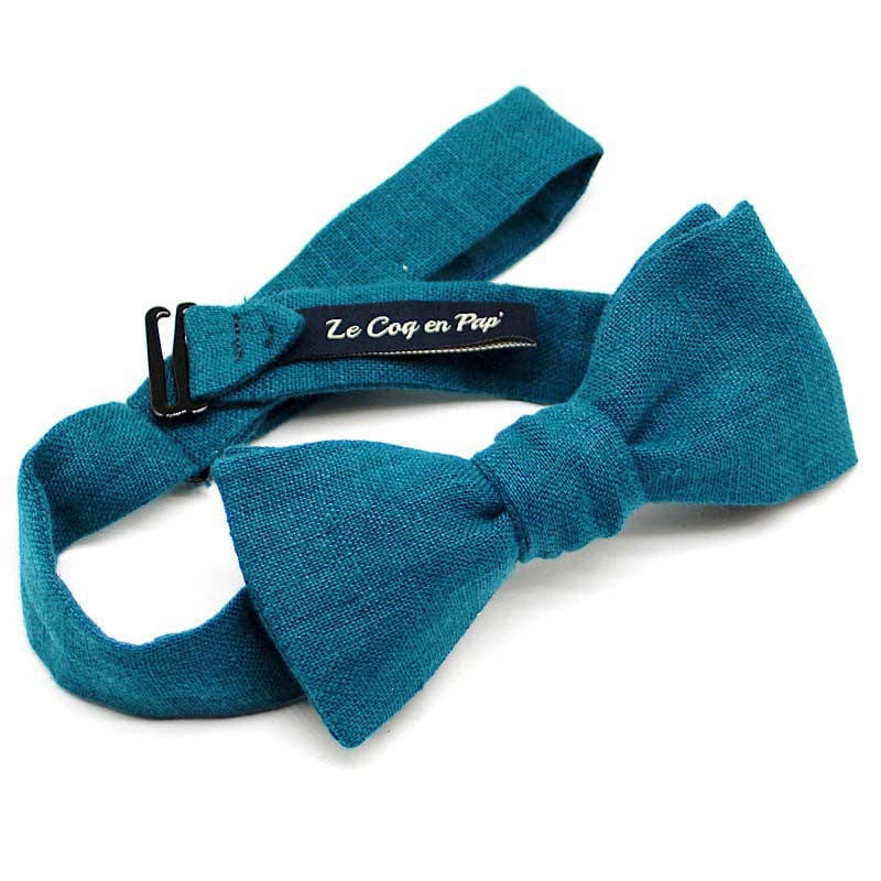 Noeud papillon bleu canard en lin