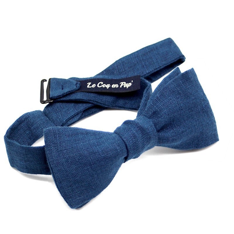 Noeud papillon bleu marine uni en lin
